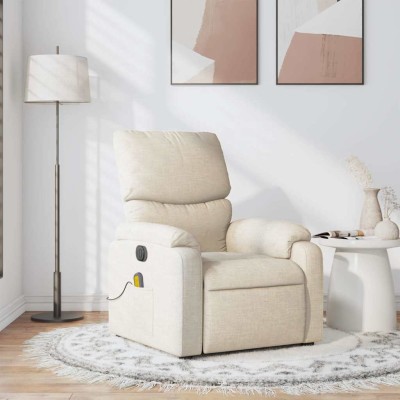Sillón de masaje reclinable de tela crema