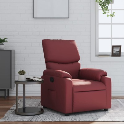 Sillón reclinable de cuero sintético rojo tinto