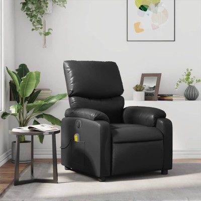 Sillón de masaje reclinable cuero sintético negro