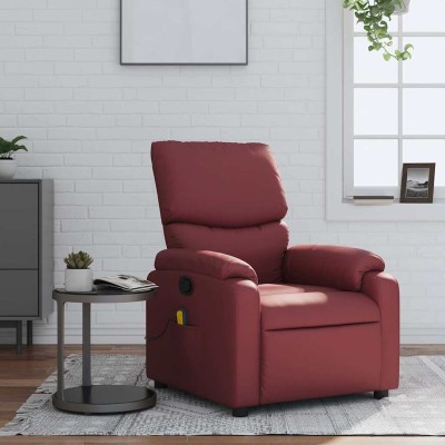 Sillón de masaje reclinable cuero sintético rojo tinto
