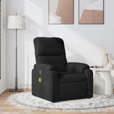 Sillón reclinable de masaje tela de microfibra negro