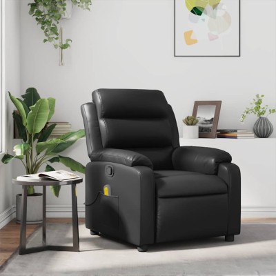 Sillón de masaje reclinable cuero sintético negro