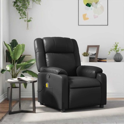 Sillón de masaje reclinable cuero sintético negro