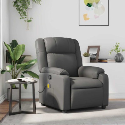 Sillón de masaje reclinable cuero sintético gris