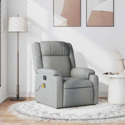 Sillón reclinable de masaje de tela gris claro