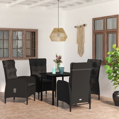 Juego de comedor de jardín 5 piezas con cojines negro