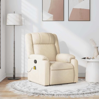 Sillón de masaje reclinable de tela crema