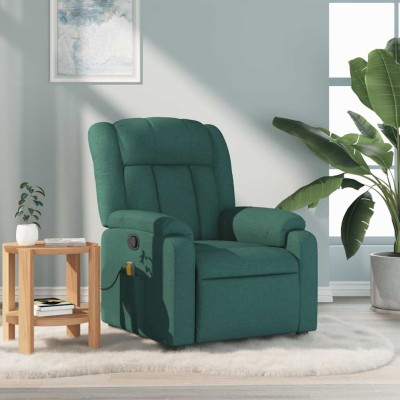 Sillón de masaje reclinable de tela verde oscuro