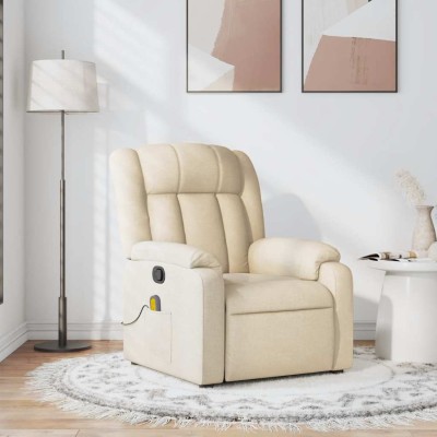 Sillón de masaje reclinable de tela crema