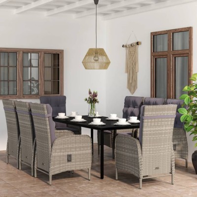 Juego de comedor de jardín 9 piezas gris y negro