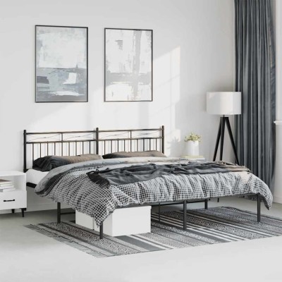 Estructura cama sin colchón con cabecero metal negro 193x203 cm