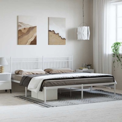 Estructura cama sin colchón con cabecero metal blanco 183x213cm