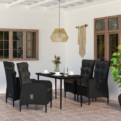 Juego de comedor de jardín 5 piezas con cojines negro