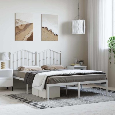 Estructura cama sin colchón con cabecero metal blanco 135x190cm
