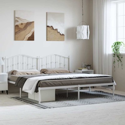 Estructura cama sin colchón con cabecero metal blanco 183x213cm