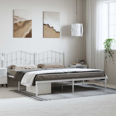 Estructura cama sin colchón con cabecero metal blanco 193x203cm
