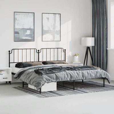 Estructura cama sin colchón con cabecero metal negro 183x213 cm