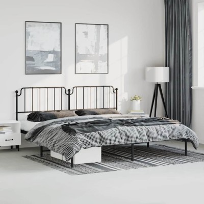 Estructura cama sin colchón con cabecero metal negro 193x203 cm