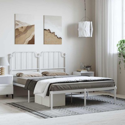 Estructura cama sin colchón con cabecero metal blanco 135x190cm