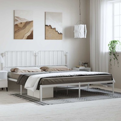Estructura cama sin colchón con cabecero metal blanco 183x213cm