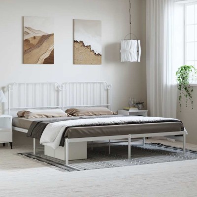 Estructura cama sin colchón con cabecero metal blanco 193x203cm