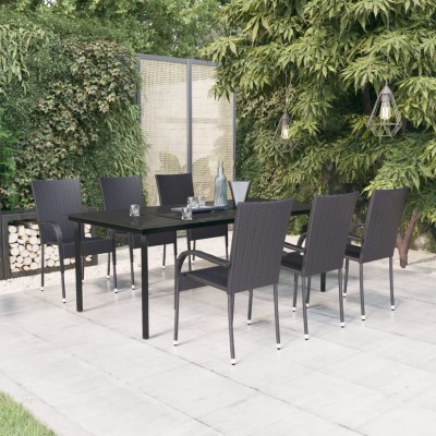 Juego de comedor para jardín 7 piezas negro