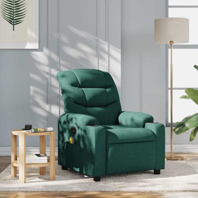 Sillón de masaje reclinable de tela verde oscuro