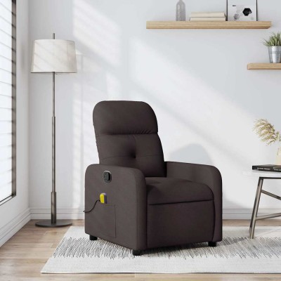 Sillón de masaje reclinable de tela marrón oscuro