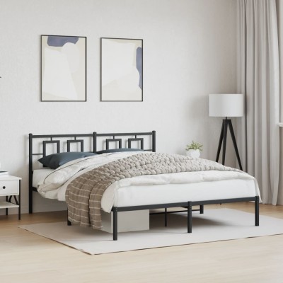 Estructura cama sin colchón con cabecero metal negro 150x200 cm