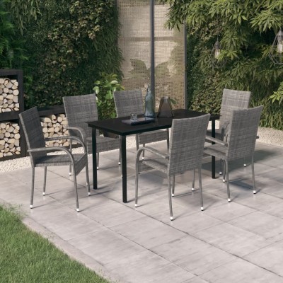 Juego de comedor para jardín 7 piezas gris y negro