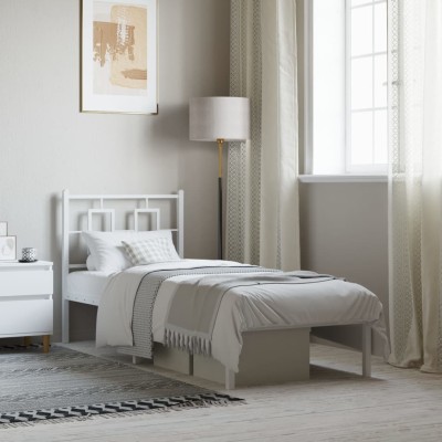 Estructura cama sin colchón con cabecero metal blanco 75x190 cm