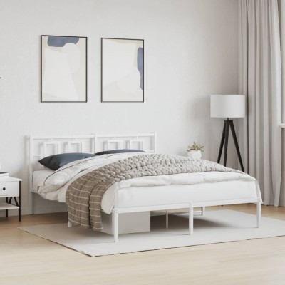 Estructura cama sin colchón con cabecero metal blanco 150x200cm