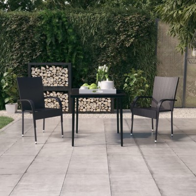 Juego de comedor para jardín 3 piezas negro
