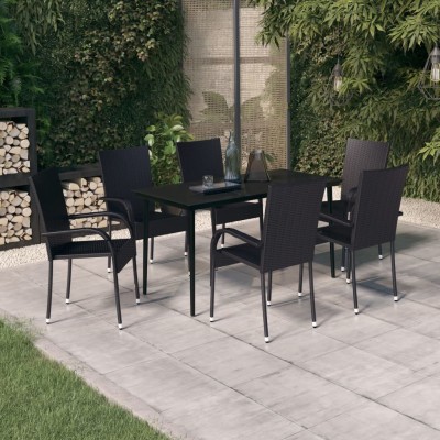 Juego de comedor para jardín 7 piezas negro