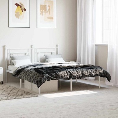 Estructura cama sin colchón con cabecero metal blanco 160x200cm