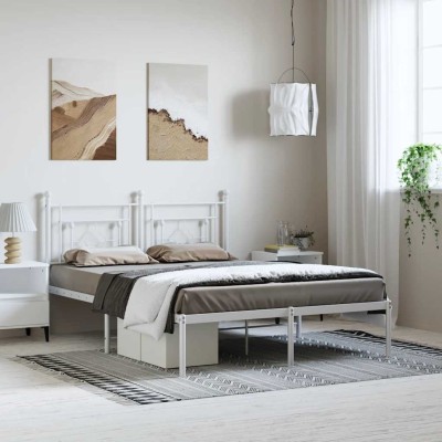 Estructura cama sin colchón con cabecero metal blanco 193x203cm