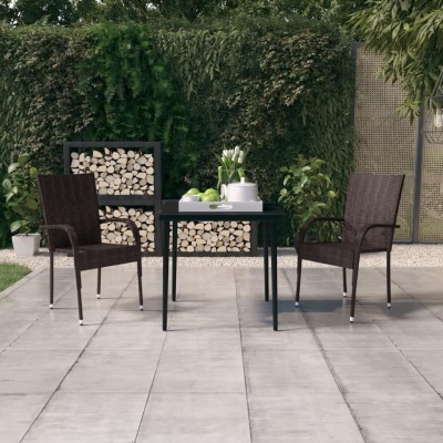 Juego de comedor de jardín 3 piezas marrón y negro