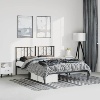 Estructura cama sin colchón con cabecero metal negro 193x203 cm