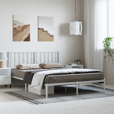 Estructura cama sin colchón con cabecero metal blanco 193x203cm