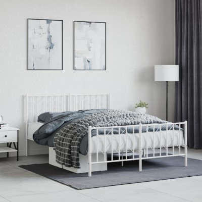 Estructura cama sin colchón con estribo metal blanco 135x190 cm