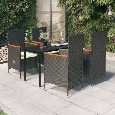 Juego de comedor de jardín 5 piezas con cojines negro