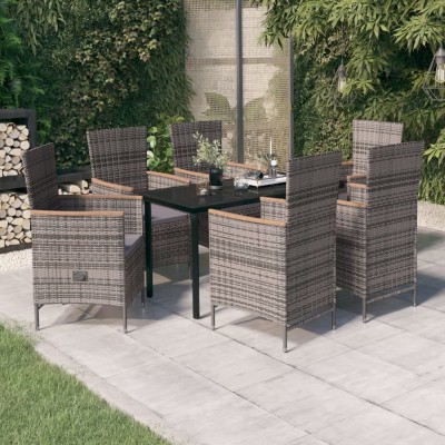 Juego de comedor de jardín 7 piezas con cojines gris