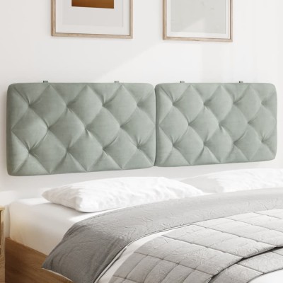 Cabecero de cama acolchado terciopelo gris claro 183 cm