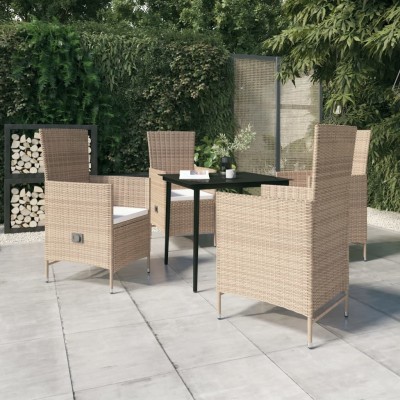 Juego de comedor de jardín 5 piezas con cojines beige
