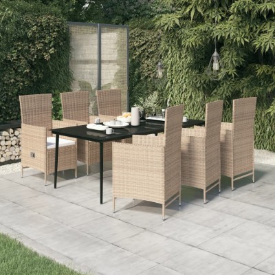 Juego de comedor de jardín 7 piezas con cojines beige