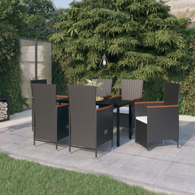 Juego de comedor de jardín 7 piezas con cojines negro