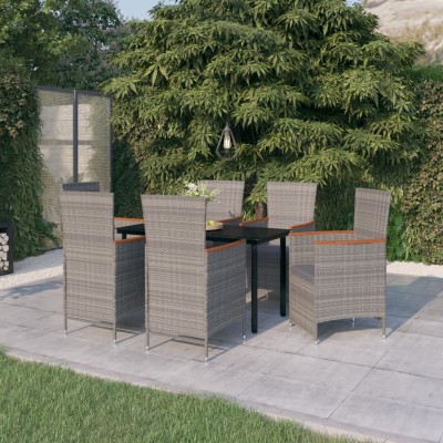 Juego de comedor de jardín 7 piezas con cojines gris