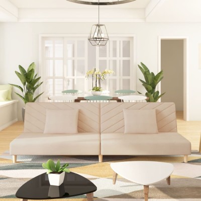 Sofá cama de 2 plazas con dos almohadas tela color crema