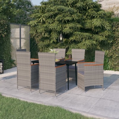 Juego de comedor de jardín 7 piezas con cojines gris