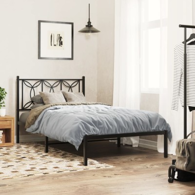 Estructura cama sin colchón con cabecero metal negro 100x200 cm